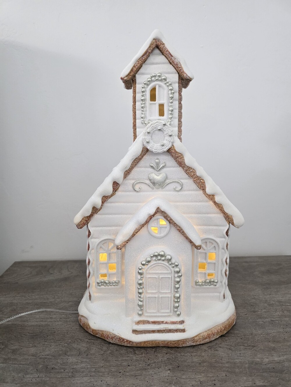 Snowy Gingerbread House Church Light Up Christmas Decor